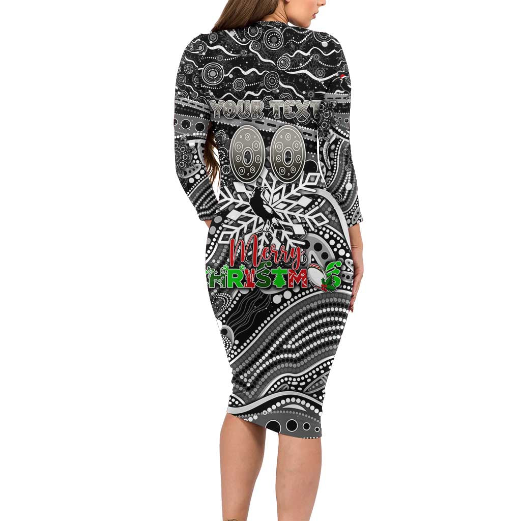 Merry Christmas AFL Collingwood Magpies Long Sleeve Bodycon Dress Aboriginal Santa Football Mascot
