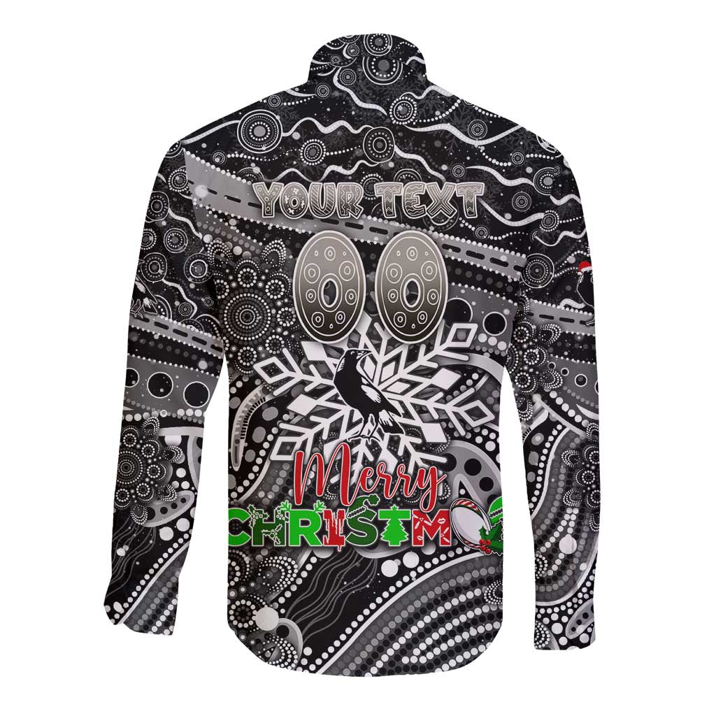 Merry Christmas AFL Collingwood Magpies Long Sleeve Button Shirt Aboriginal Santa Football Mascot