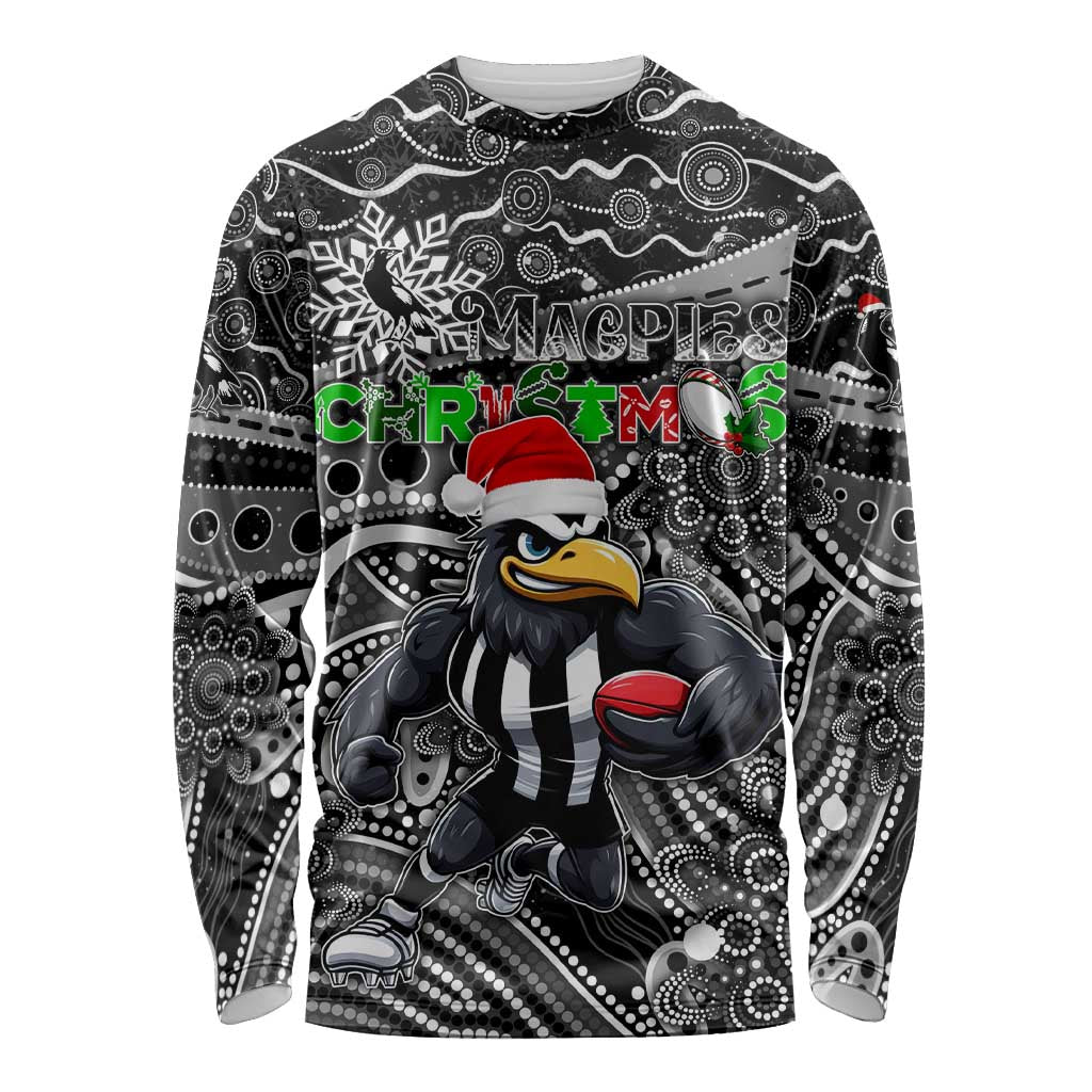 Merry Christmas AFL Collingwood Magpies Long Sleeve Shirt Aboriginal Santa Football Mascot