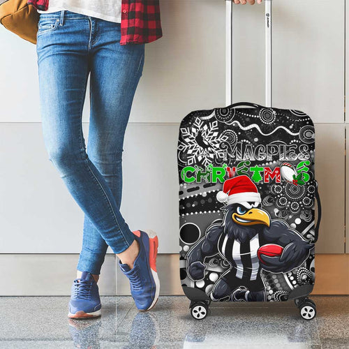 Merry Christmas AFL Collingwood Magpies Luggage Cover Aboriginal Santa Football Mascot