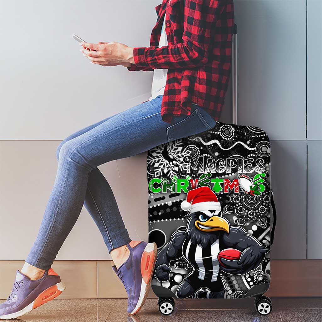 Merry Christmas AFL Collingwood Magpies Luggage Cover Aboriginal Santa Football Mascot