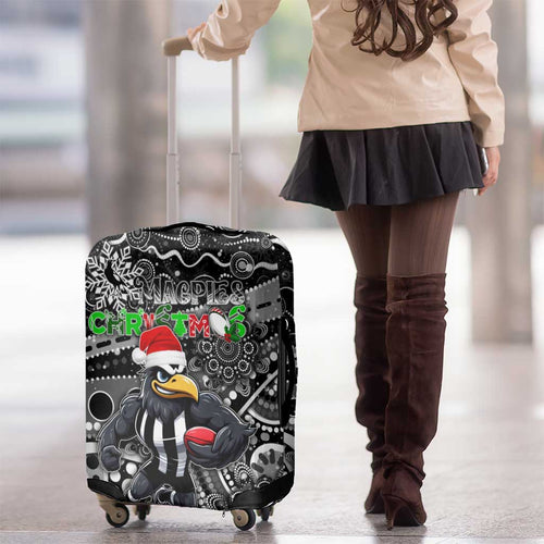 Merry Christmas AFL Collingwood Magpies Luggage Cover Aboriginal Santa Football Mascot