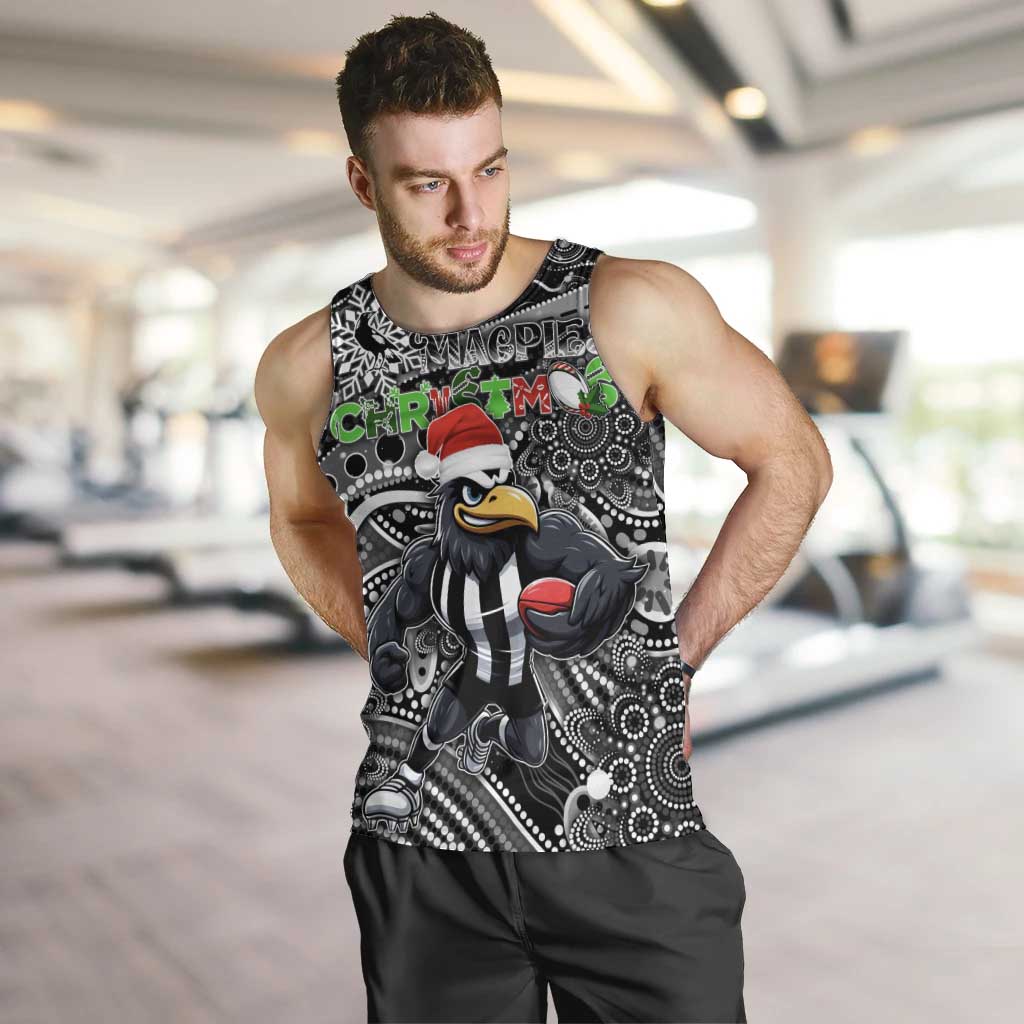 Merry Christmas AFL Collingwood Magpies Men Tank Top Aboriginal Santa Football Mascot