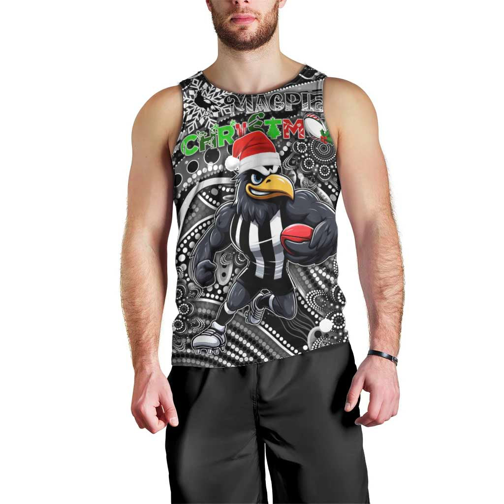 Merry Christmas AFL Collingwood Magpies Men Tank Top Aboriginal Santa Football Mascot
