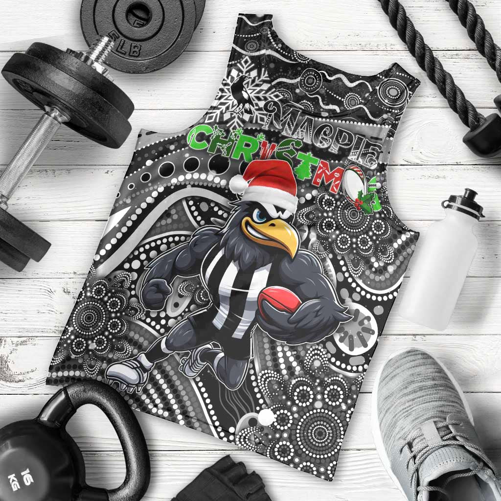 Merry Christmas AFL Collingwood Magpies Men Tank Top Aboriginal Santa Football Mascot