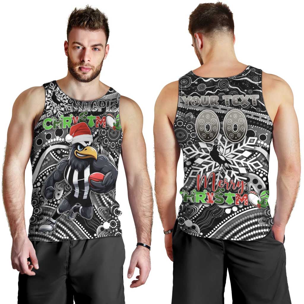 Merry Christmas AFL Collingwood Magpies Men Tank Top Aboriginal Santa Football Mascot