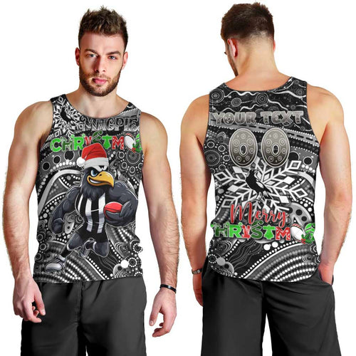 Merry Christmas AFL Collingwood Magpies Men Tank Top Aboriginal Santa Football Mascot