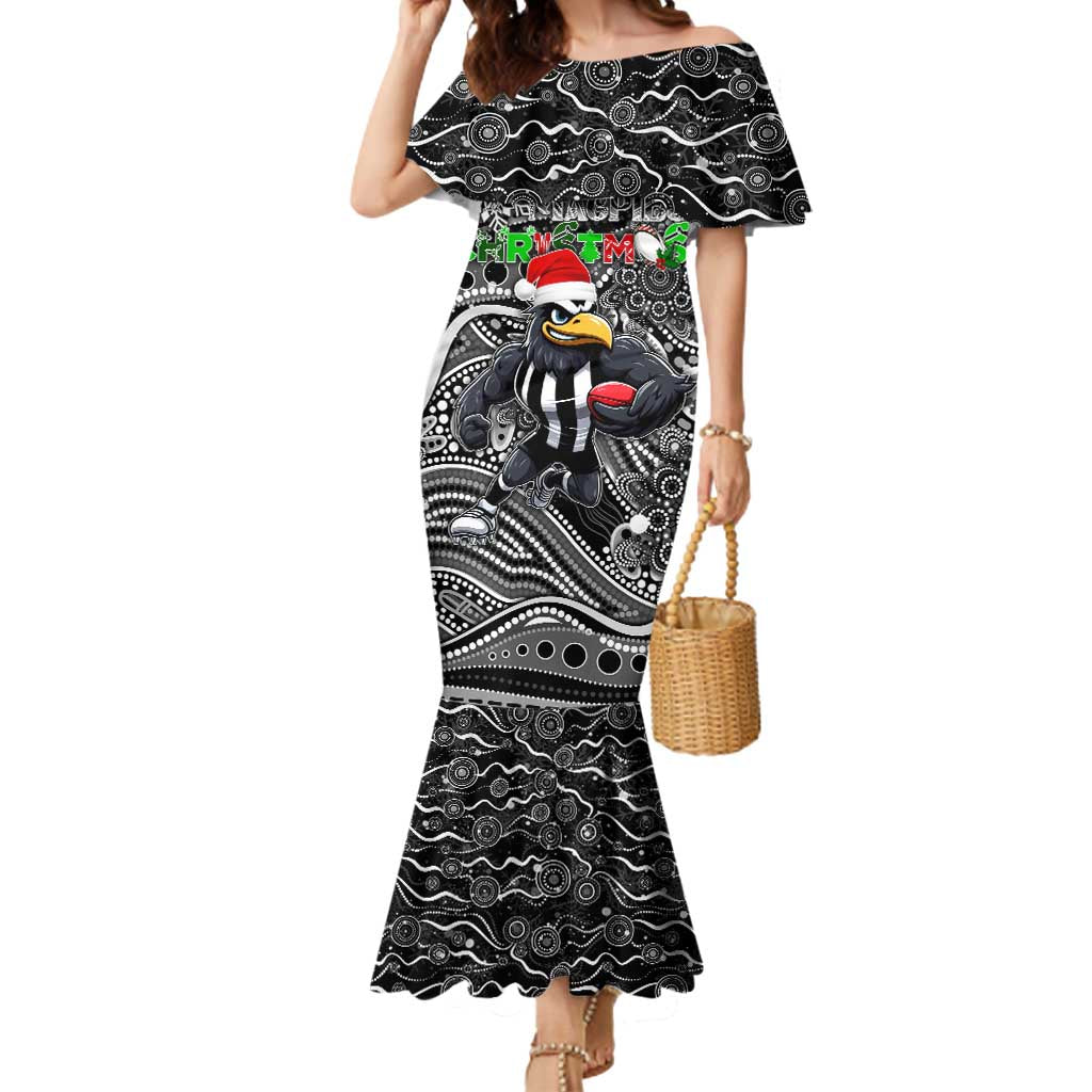 Merry Christmas AFL Collingwood Magpies Mermaid Dress Aboriginal Santa Football Mascot