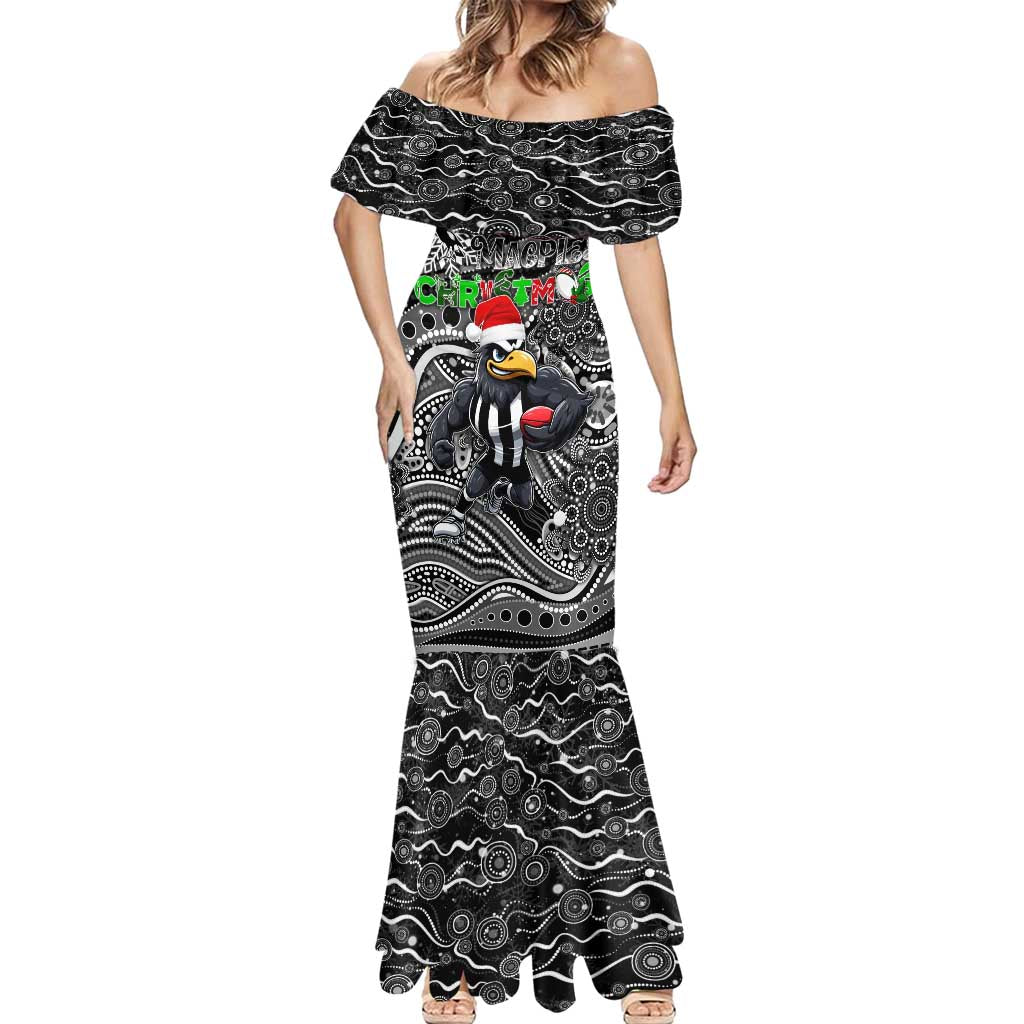 Merry Christmas AFL Collingwood Magpies Mermaid Dress Aboriginal Santa Football Mascot