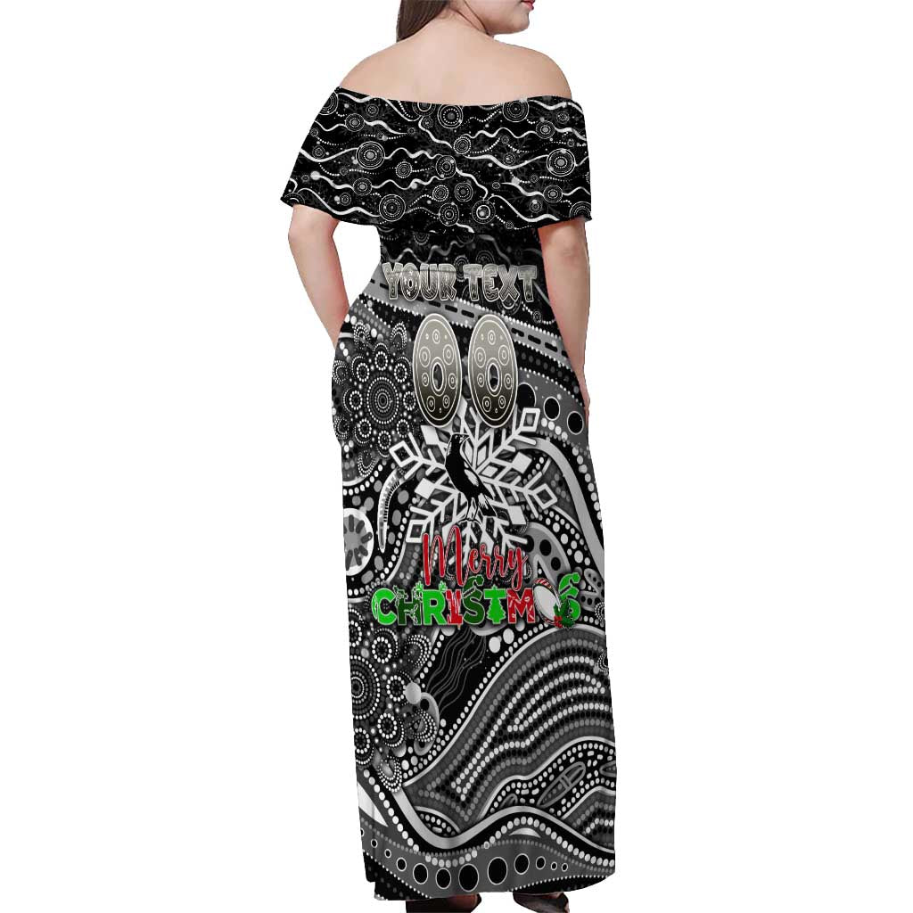 Merry Christmas AFL Collingwood Magpies Off Shoulder Maxi Dress Aboriginal Santa Football Mascot