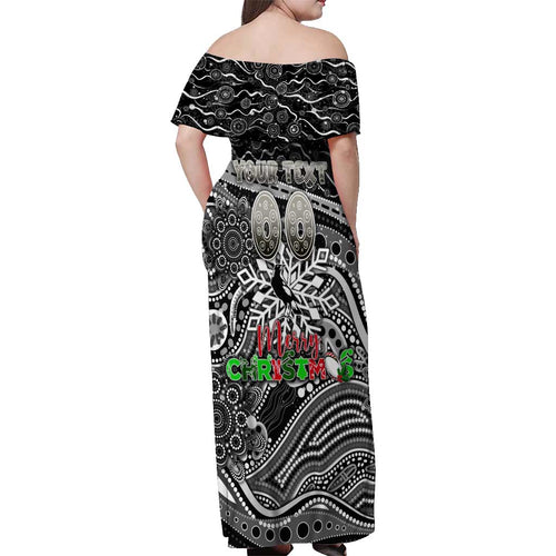 Merry Christmas AFL Collingwood Magpies Off Shoulder Maxi Dress Aboriginal Santa Football Mascot