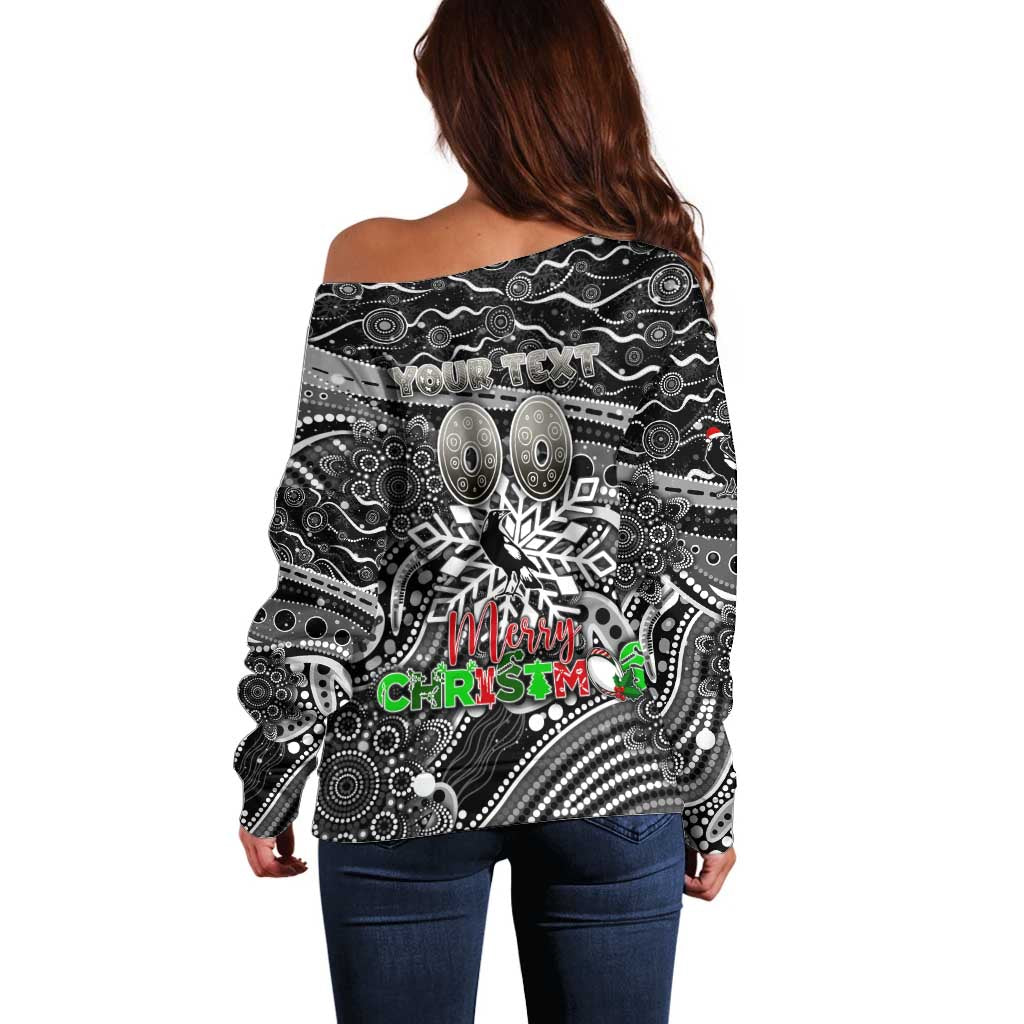 Merry Christmas AFL Collingwood Magpies Off Shoulder Sweater Aboriginal Santa Football Mascot