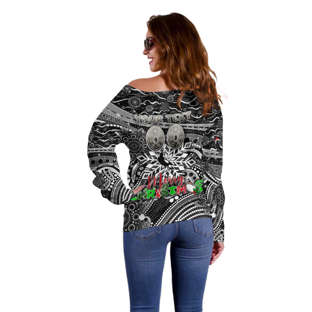 Merry Christmas AFL Collingwood Magpies Off Shoulder Sweater Aboriginal Santa Football Mascot