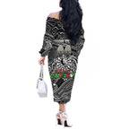 Merry Christmas AFL Collingwood Magpies Off The Shoulder Long Sleeve Dress Aboriginal Santa Football Mascot