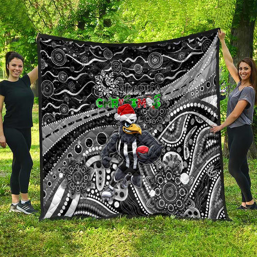 Merry Christmas AFL Collingwood Magpies Quilt Aboriginal Santa Football Mascot