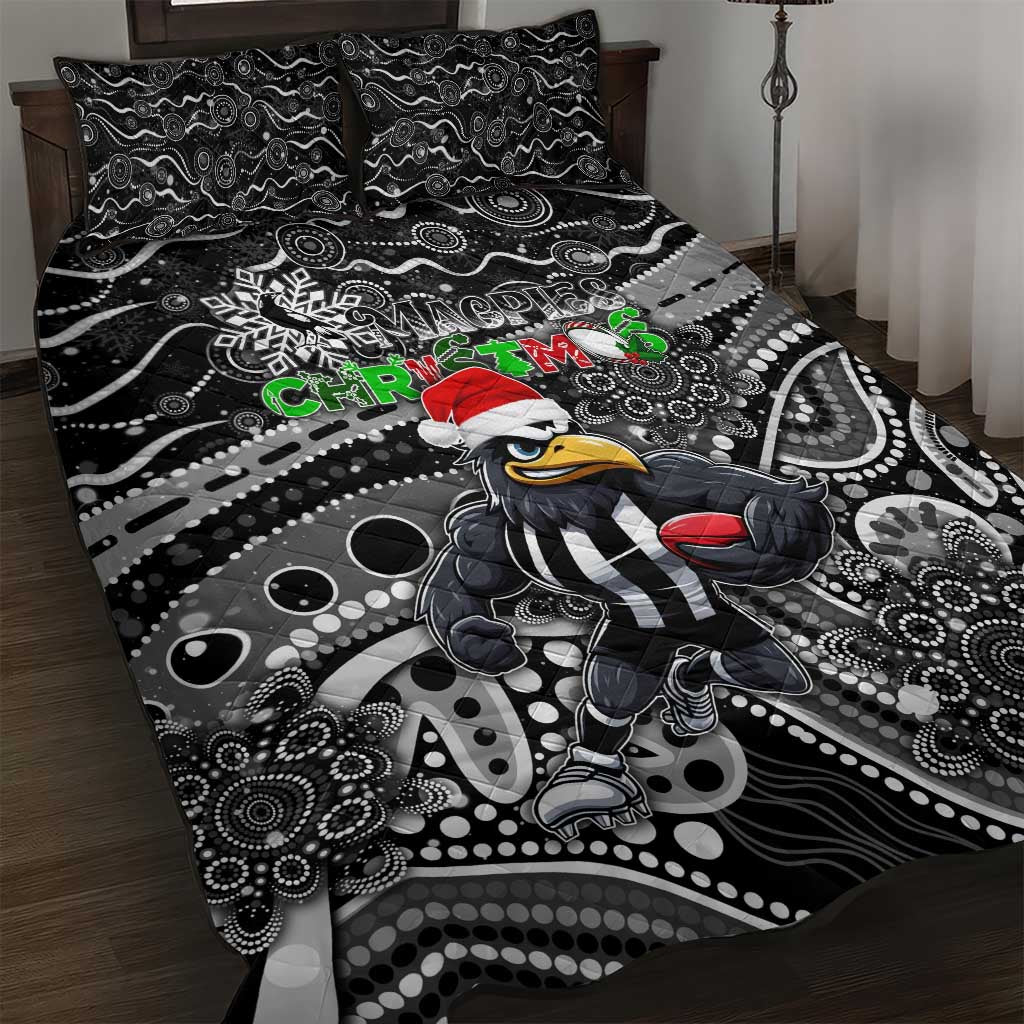 Merry Christmas AFL Collingwood Magpies Quilt Bed Set Aboriginal Santa Football Mascot