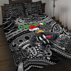 Merry Christmas AFL Collingwood Magpies Quilt Bed Set Aboriginal Santa Football Mascot