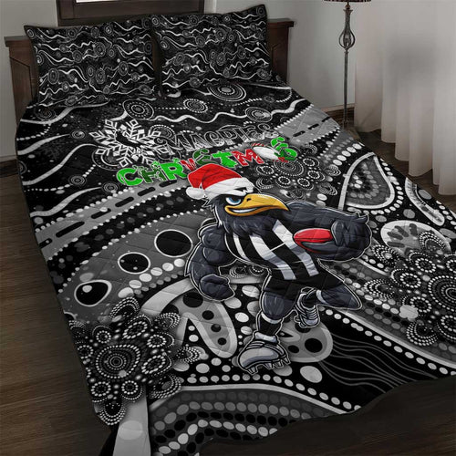 Merry Christmas AFL Collingwood Magpies Quilt Bed Set Aboriginal Santa Football Mascot