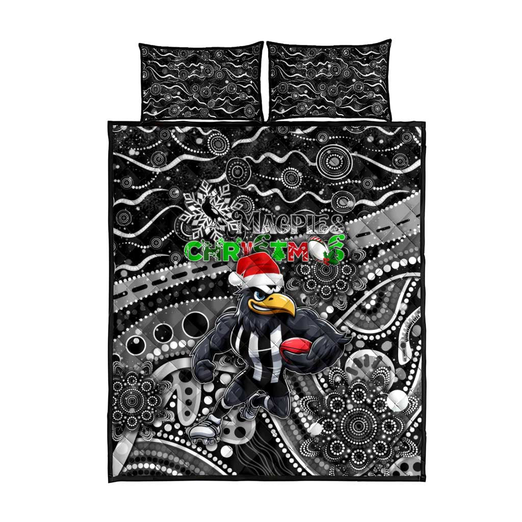 Merry Christmas AFL Collingwood Magpies Quilt Bed Set Aboriginal Santa Football Mascot