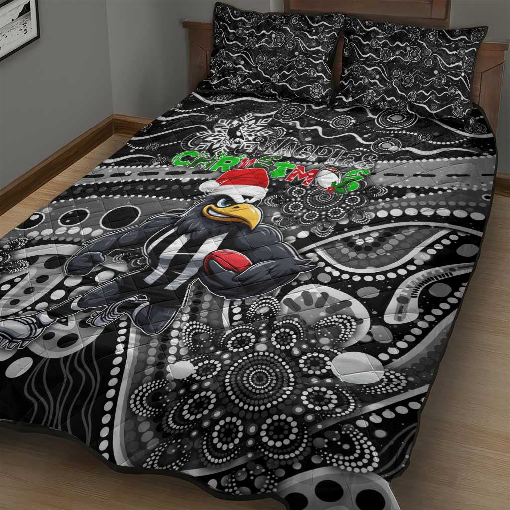 Merry Christmas AFL Collingwood Magpies Quilt Bed Set Aboriginal Santa Football Mascot