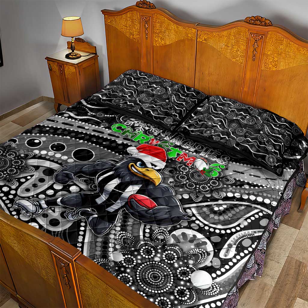 Merry Christmas AFL Collingwood Magpies Quilt Bed Set Aboriginal Santa Football Mascot