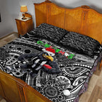 Merry Christmas AFL Collingwood Magpies Quilt Bed Set Aboriginal Santa Football Mascot