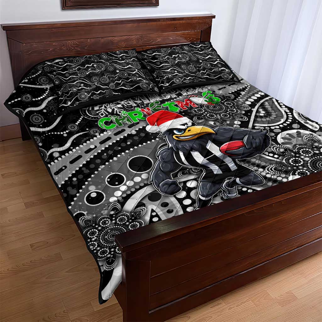 Merry Christmas AFL Collingwood Magpies Quilt Bed Set Aboriginal Santa Football Mascot