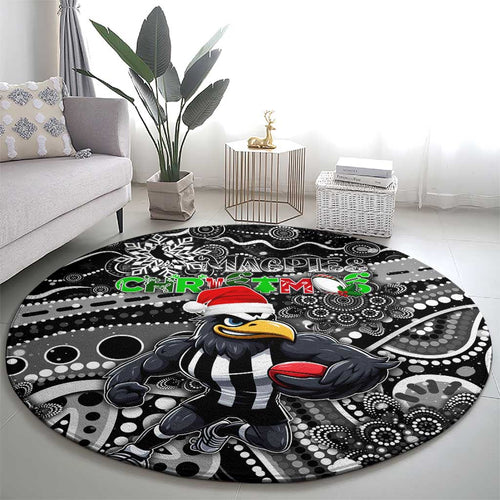 Merry Christmas AFL Collingwood Magpies Round Carpet Aboriginal Santa Football Mascot