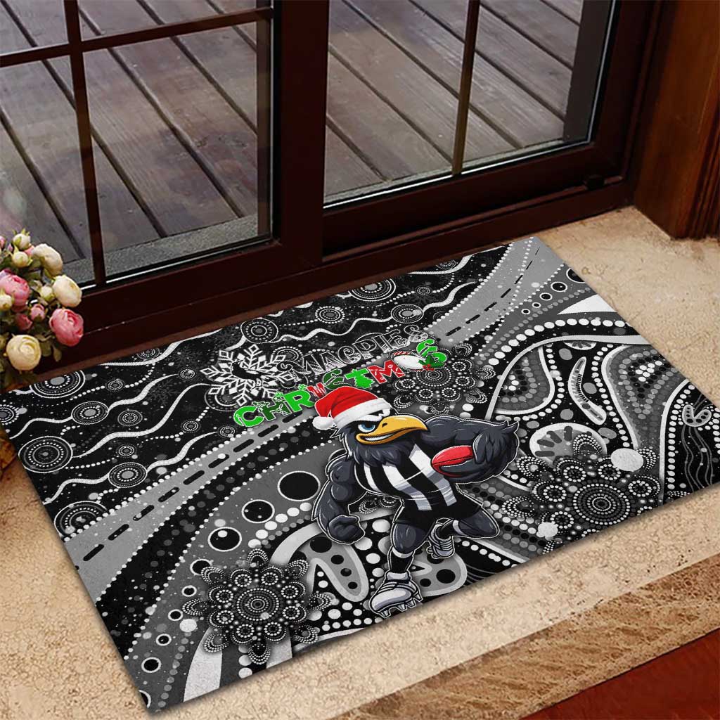 Merry Christmas AFL Collingwood Magpies Rubber Doormat Aboriginal Santa Football Mascot