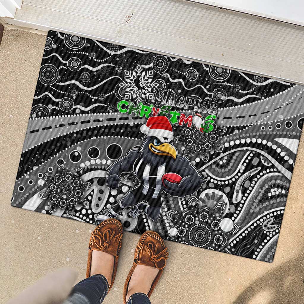 Merry Christmas AFL Collingwood Magpies Rubber Doormat Aboriginal Santa Football Mascot