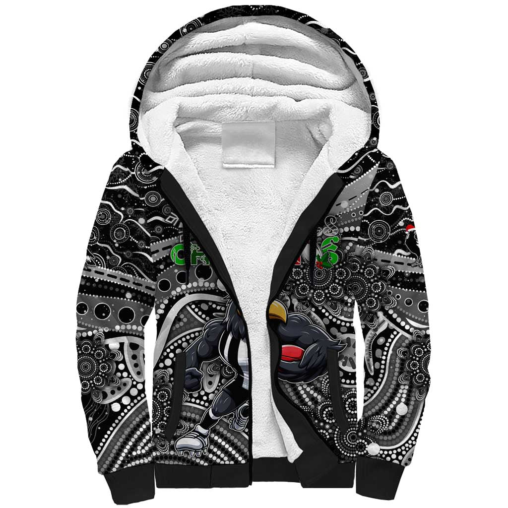 Merry Christmas AFL Collingwood Magpies Sherpa Hoodie Aboriginal Santa Football Mascot