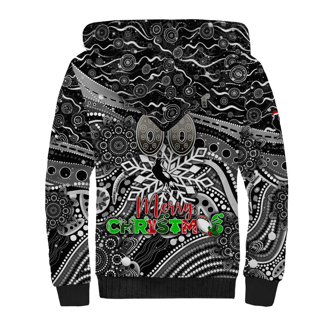 Merry Christmas AFL Collingwood Magpies Sherpa Hoodie Aboriginal Santa Football Mascot