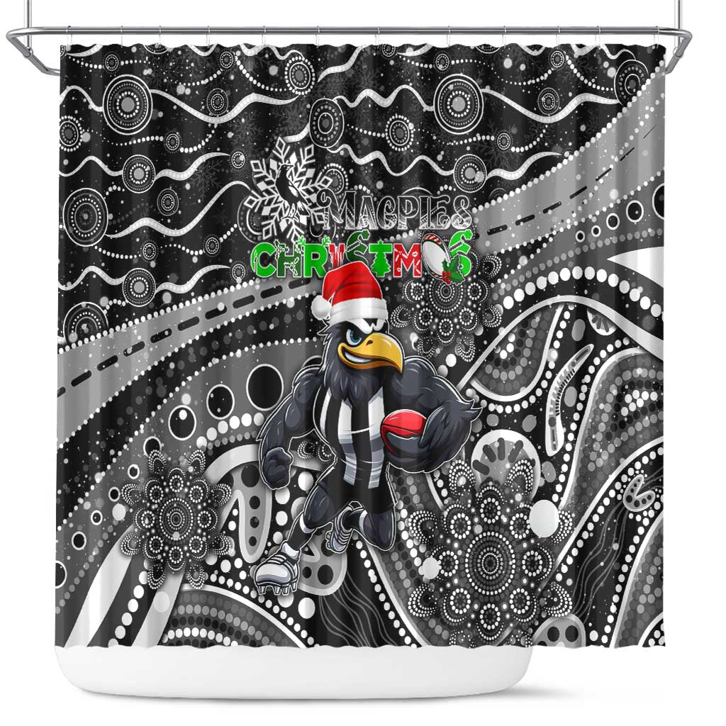 Merry Christmas AFL Collingwood Magpies Shower Curtain Aboriginal Santa Football Mascot