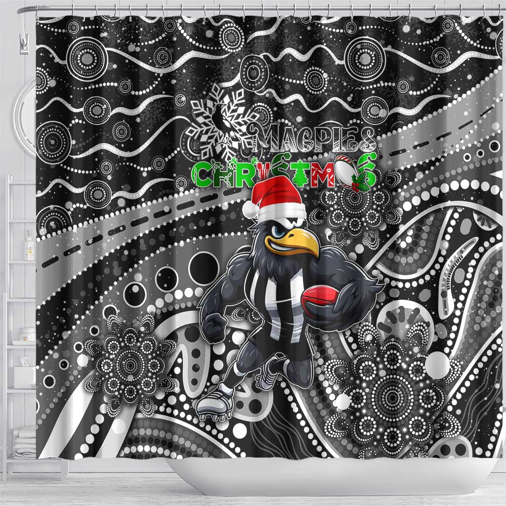 Merry Christmas AFL Collingwood Magpies Shower Curtain Aboriginal Santa Football Mascot