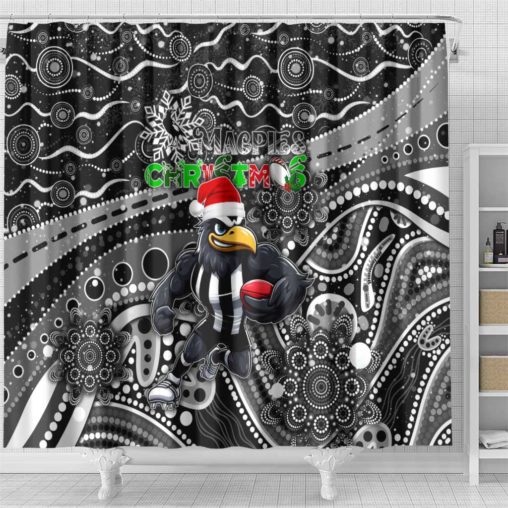 Merry Christmas AFL Collingwood Magpies Shower Curtain Aboriginal Santa Football Mascot