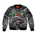 Merry Christmas AFL Collingwood Magpies Sleeve Zip Bomber Jacket Aboriginal Santa Football Mascot