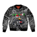 Merry Christmas AFL Collingwood Magpies Sleeve Zip Bomber Jacket Aboriginal Santa Football Mascot