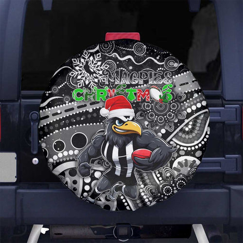 Merry Christmas AFL Collingwood Magpies Spare Tire Cover Aboriginal Santa Football Mascot