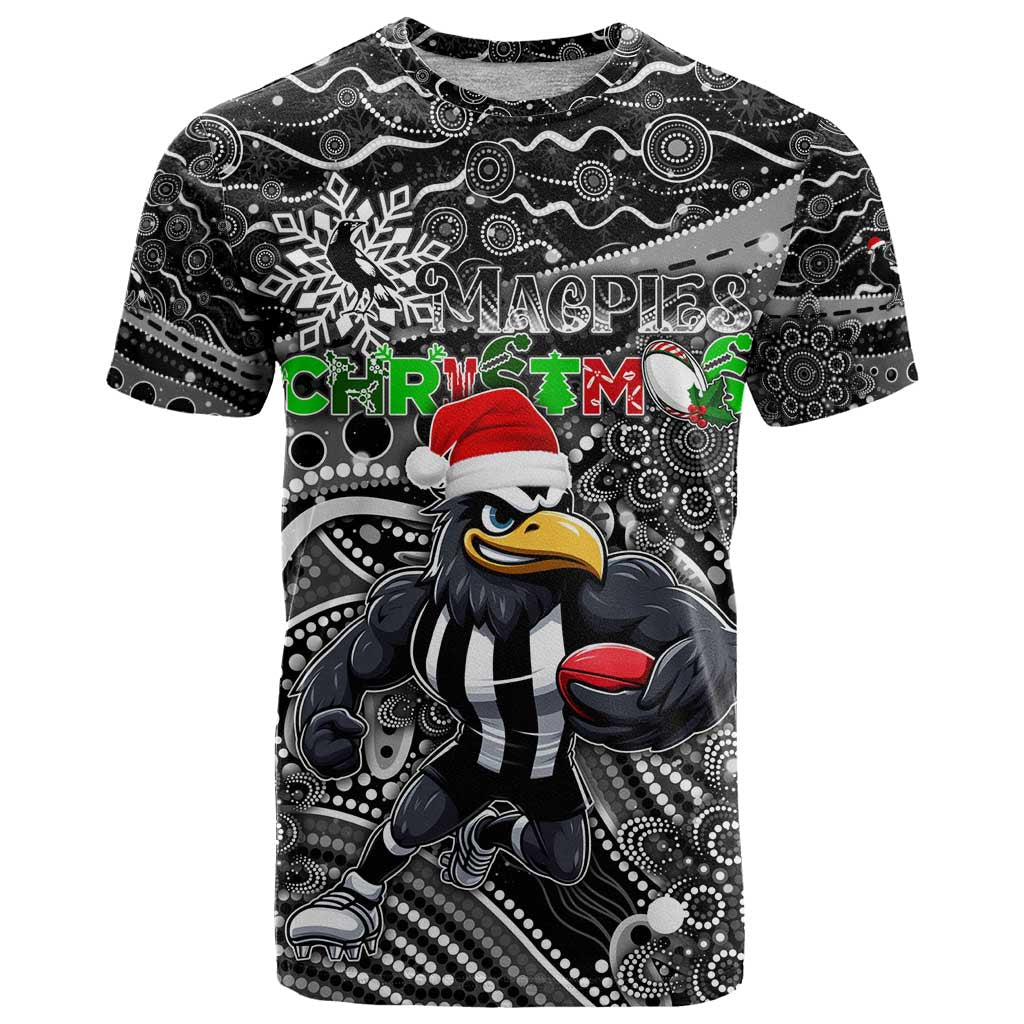 Merry Christmas AFL Collingwood Magpies T Shirt Aboriginal Santa Football Mascot
