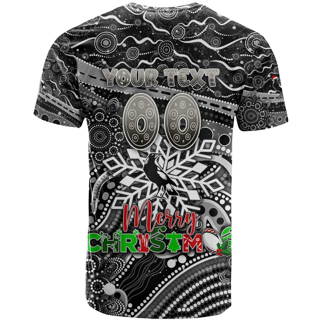 Merry Christmas AFL Collingwood Magpies T Shirt Aboriginal Santa Football Mascot