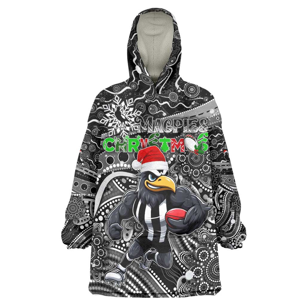 Merry Christmas AFL Collingwood Magpies Wearable Blanket Hoodie Aboriginal Santa Football Mascot