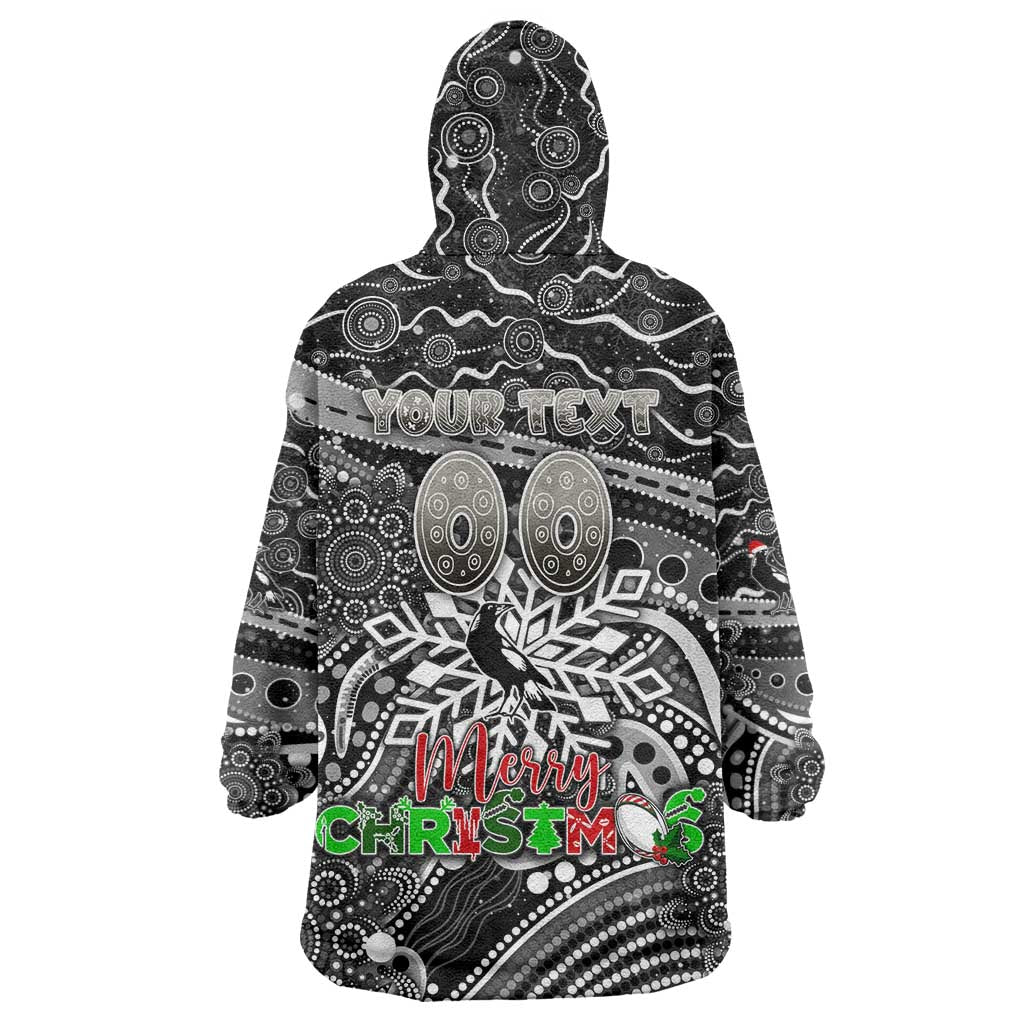 Merry Christmas AFL Collingwood Magpies Wearable Blanket Hoodie Aboriginal Santa Football Mascot