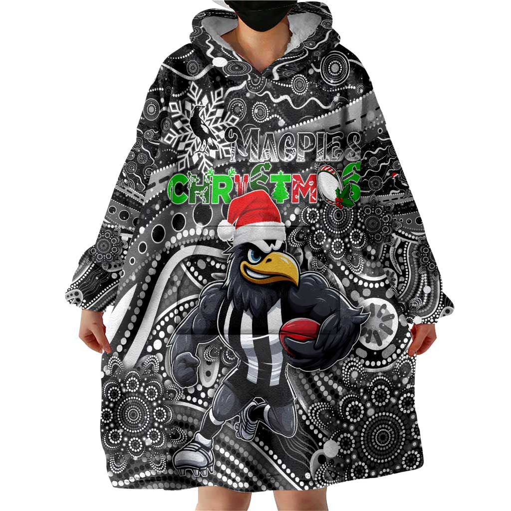 Merry Christmas AFL Collingwood Magpies Wearable Blanket Hoodie Aboriginal Santa Football Mascot