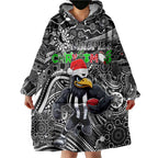Merry Christmas AFL Collingwood Magpies Wearable Blanket Hoodie Aboriginal Santa Football Mascot