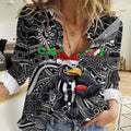 Merry Christmas AFL Collingwood Magpies Women Casual Shirt Aboriginal Santa Football Mascot