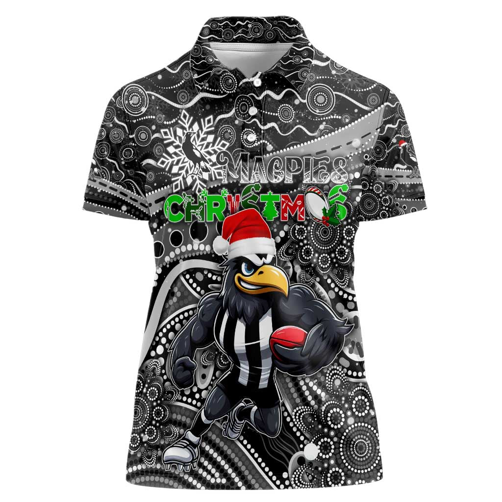 Merry Christmas AFL Collingwood Magpies Women Polo Shirt Aboriginal Santa Football Mascot