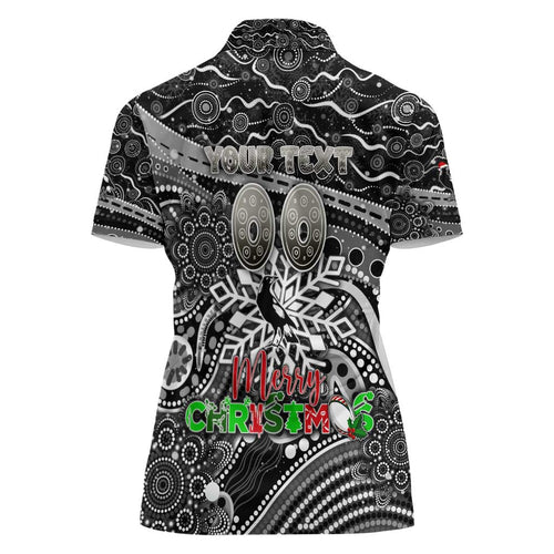 Merry Christmas AFL Collingwood Magpies Women Polo Shirt Aboriginal Santa Football Mascot