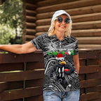 Merry Christmas AFL Collingwood Magpies Women Polo Shirt Aboriginal Santa Football Mascot