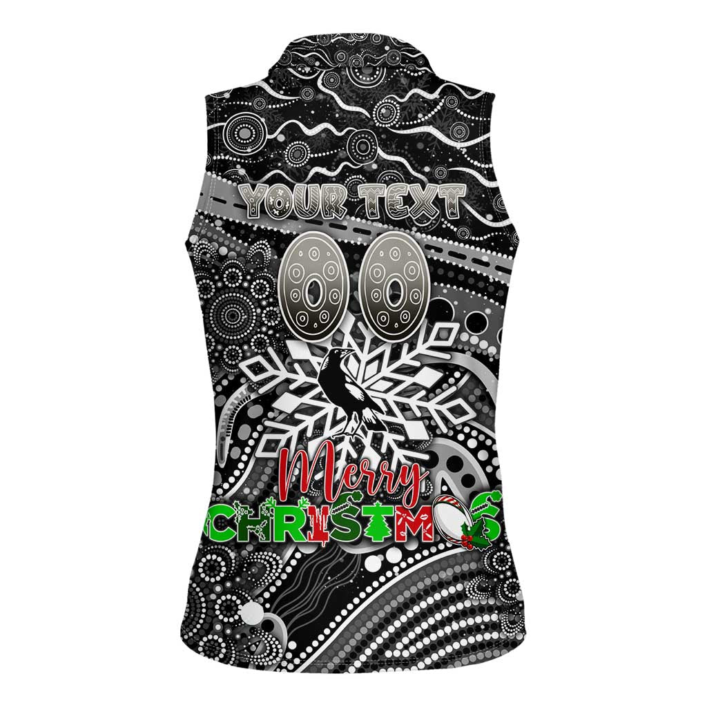 Merry Christmas AFL Collingwood Magpies Women Sleeveless Polo Shirt Aboriginal Santa Football Mascot