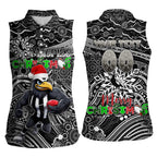 Merry Christmas AFL Collingwood Magpies Women Sleeveless Polo Shirt Aboriginal Santa Football Mascot